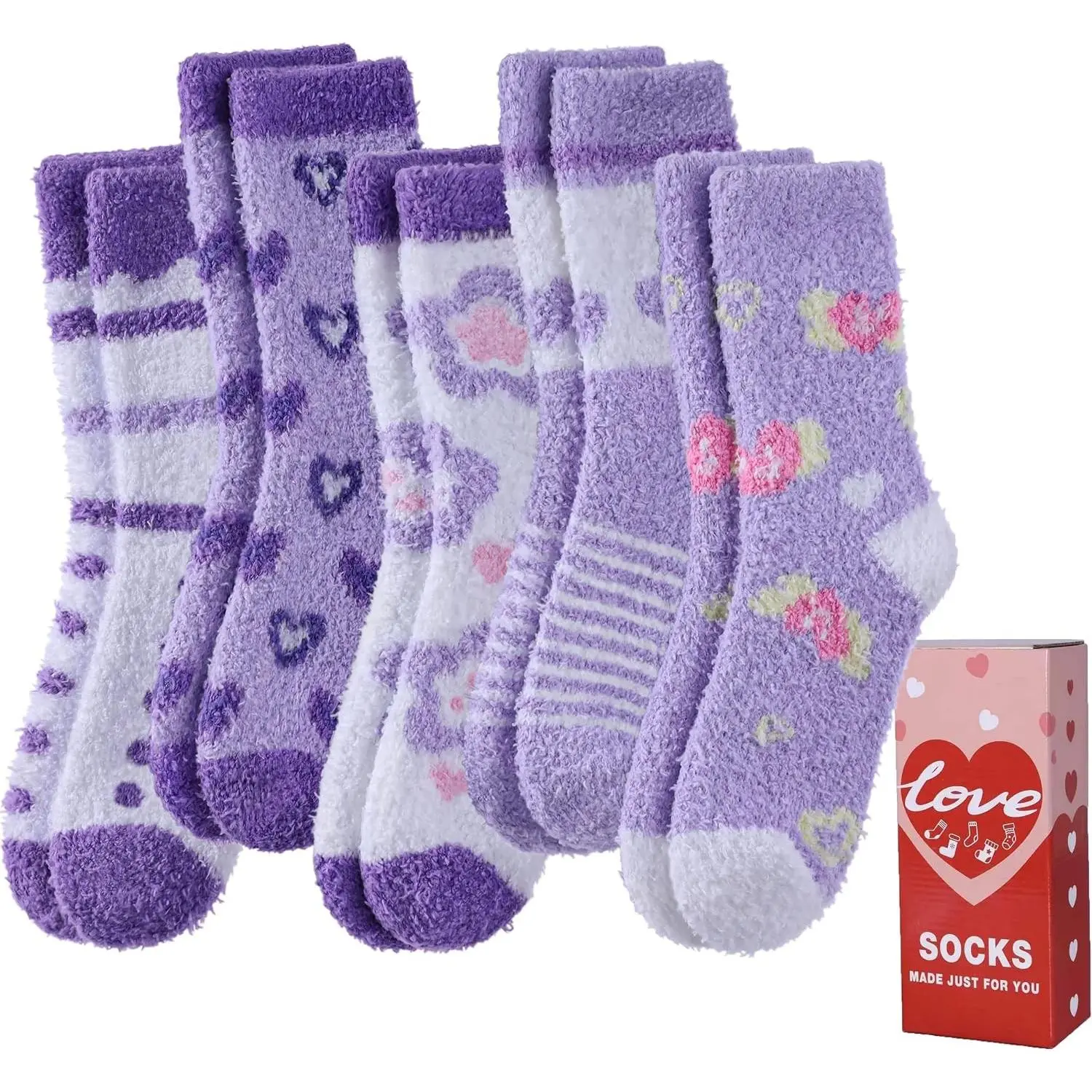 Women's Fuzzy Plush Heart Socks - Warm Cozy Microfiber Winter Sleeping Slipper SocksGift
