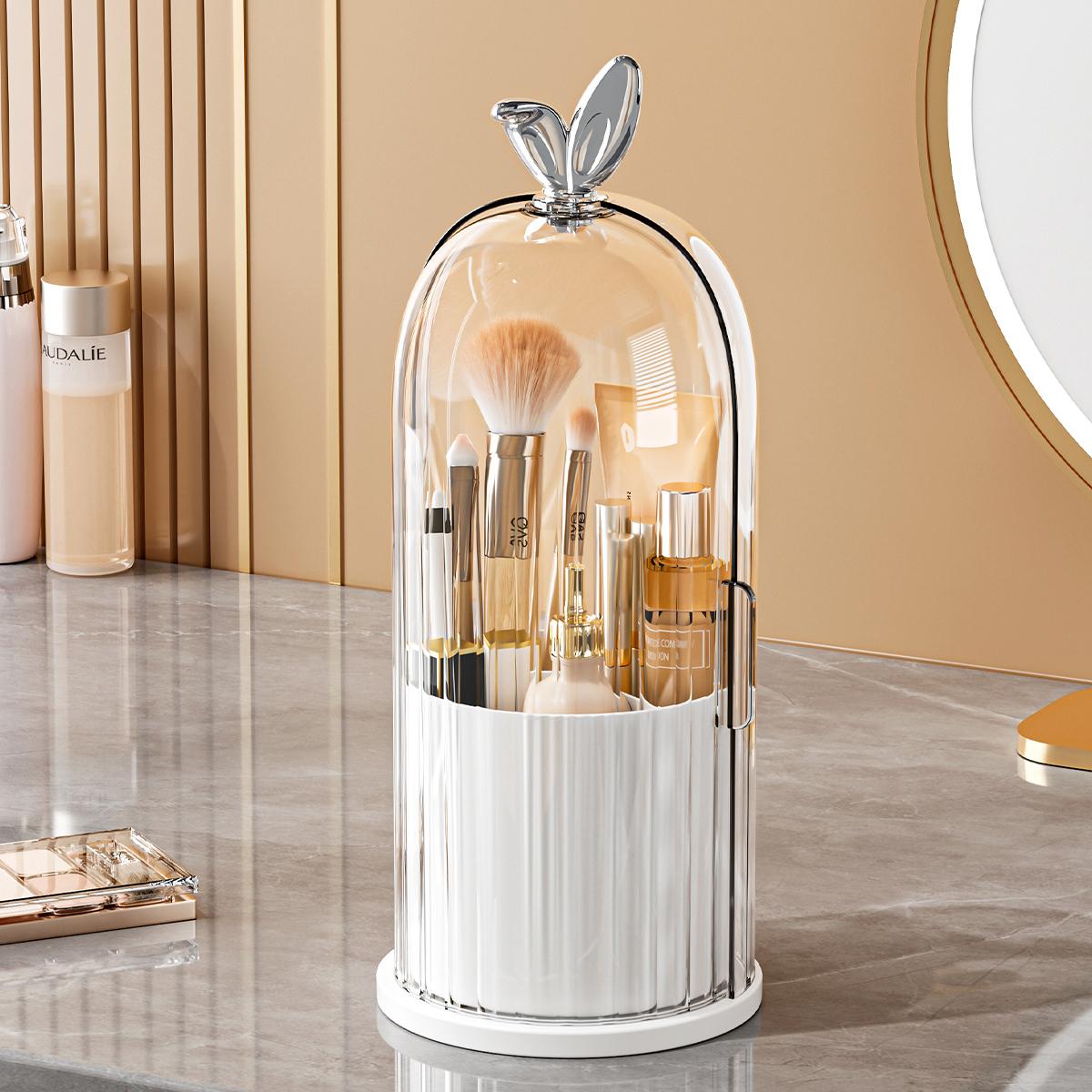 Makeup Brush Storage Box, 1 Count 360 Degree Rotatable Dustproof Makeup Brush Holder with Lid, Durable Storage Organizer, Cosmetic Organizer for Bedroom Bathroom Salon Hotel