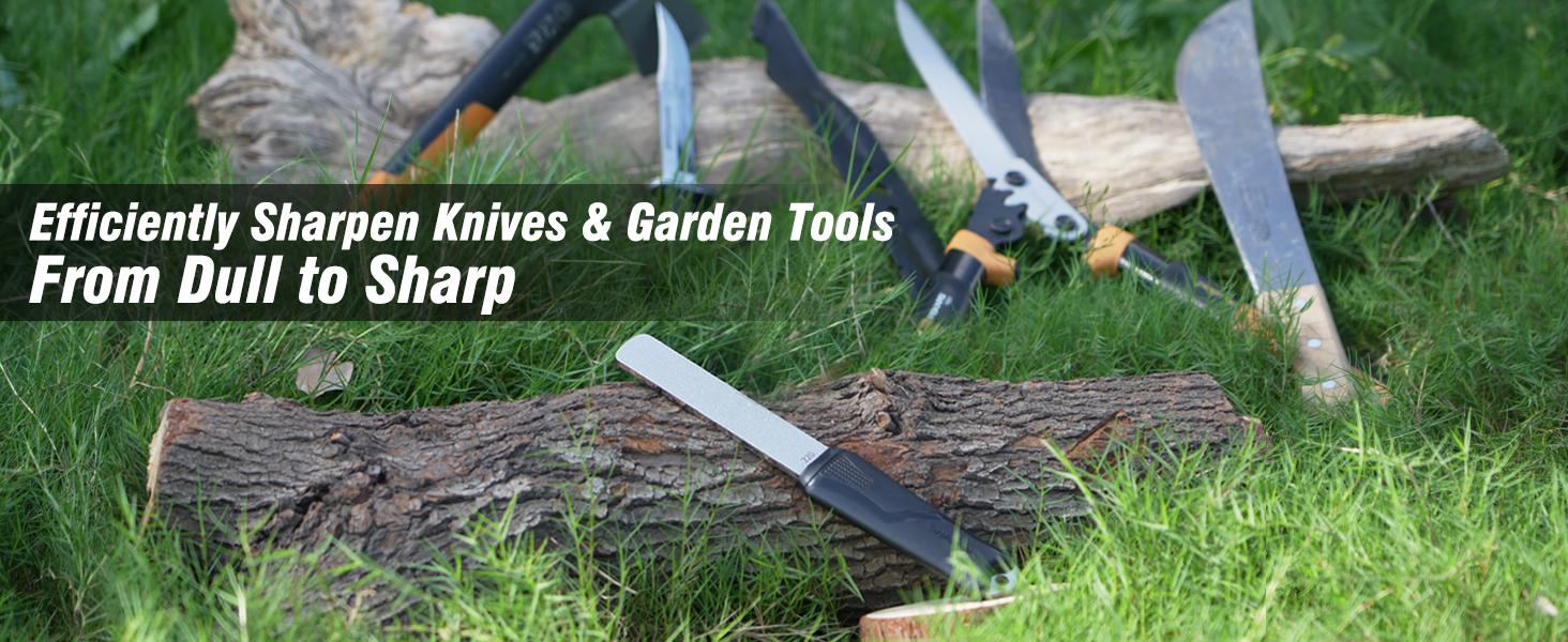 120N Dual-Grit Sharpening Stone File with Angle Guide, 220/600 Grit Tool Sharpener for Lawn Mower Blades, Axes, Hatchets, Machetes,,, Chisels & Drills