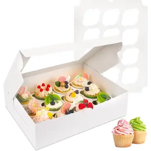 15pcs 13x10x3.5 Inches Cupcake Boxes, 12 Count Bakery Boxes with Window and Inserts for Muffins, Ideal for Birthday Holiday Party Bakery Supplies