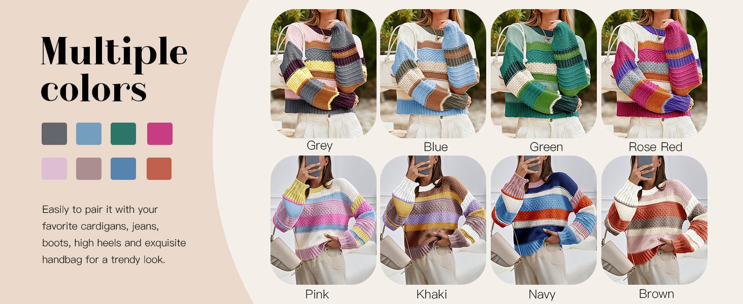 Saodimallsu Womens Color Block Sweater Striped Chunky Knit Cropped Sweaters Crewneck Fall Long Sleeve Loose Pullover Tops Casual Knitwear Saodimallsu Womens Color Block Sweater Striped Chunky Knit Cropped Sweaters Crewneck Fall Long Sleeve Loose Pullover Tops Casual Knitwear