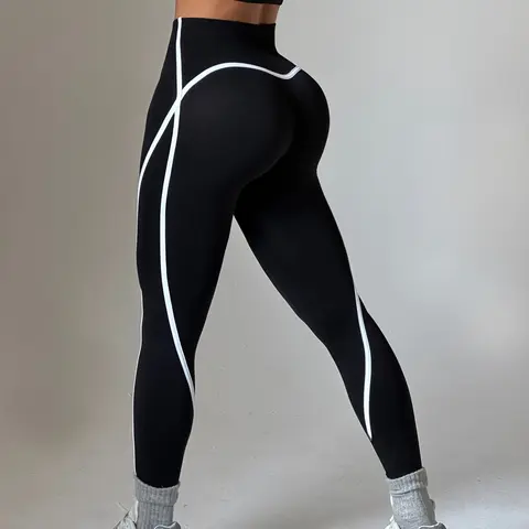 Women's Sporty High-Waist Tight Fit Pants, Colorblock Knit Outdoor Fitness Tights, Slimming Effect for All Seasons, Body Sculpt Leggings, Workout Pants