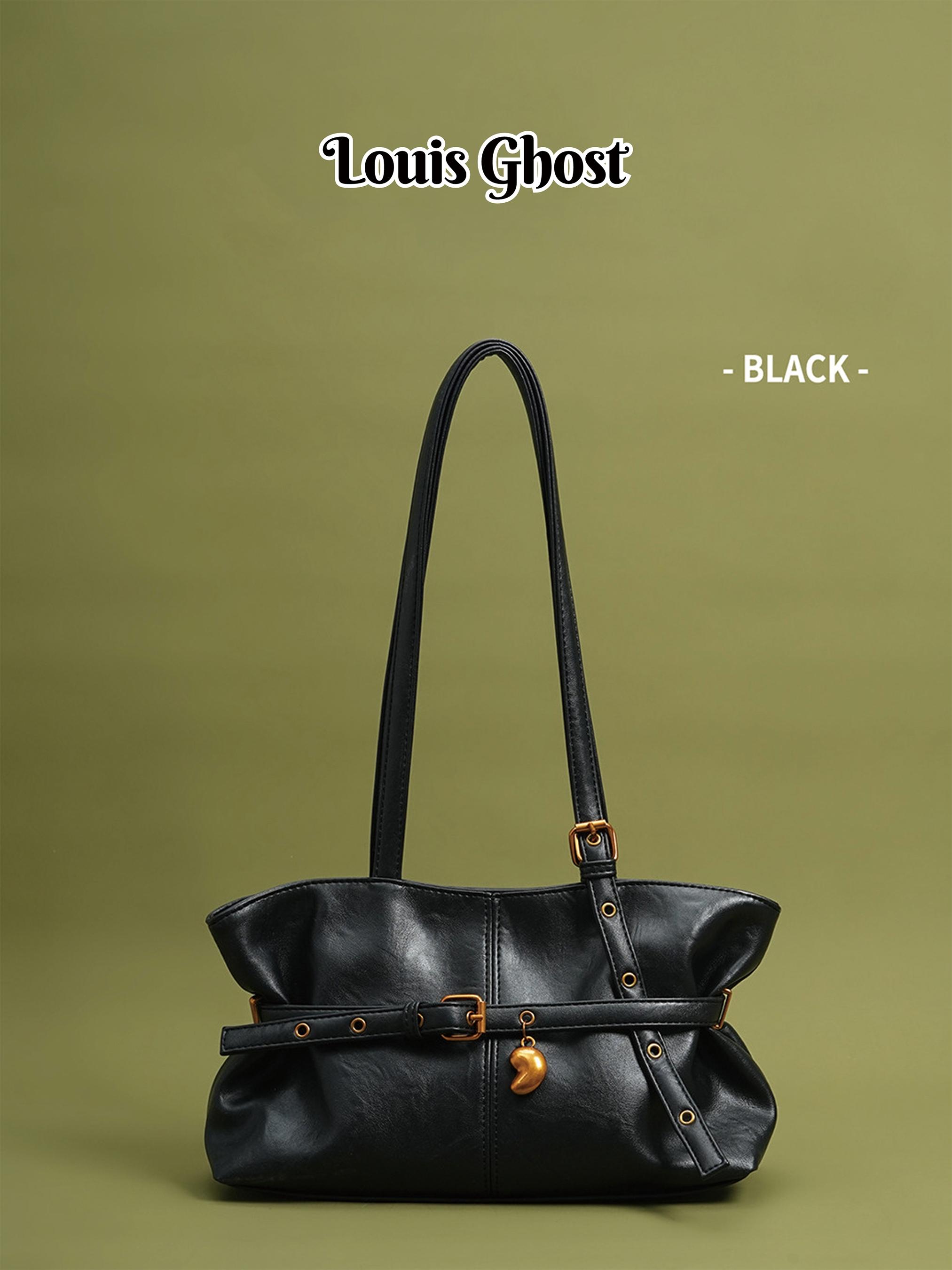 Vintage Faux Leather Crescent Bag -Retro Women's Shoulder Bag | Retro Tote Bag with Belt and Heart Charm Details | Trendy Faux Leather Handbag, Ideal for Commuting, Daily Outfits and Travel