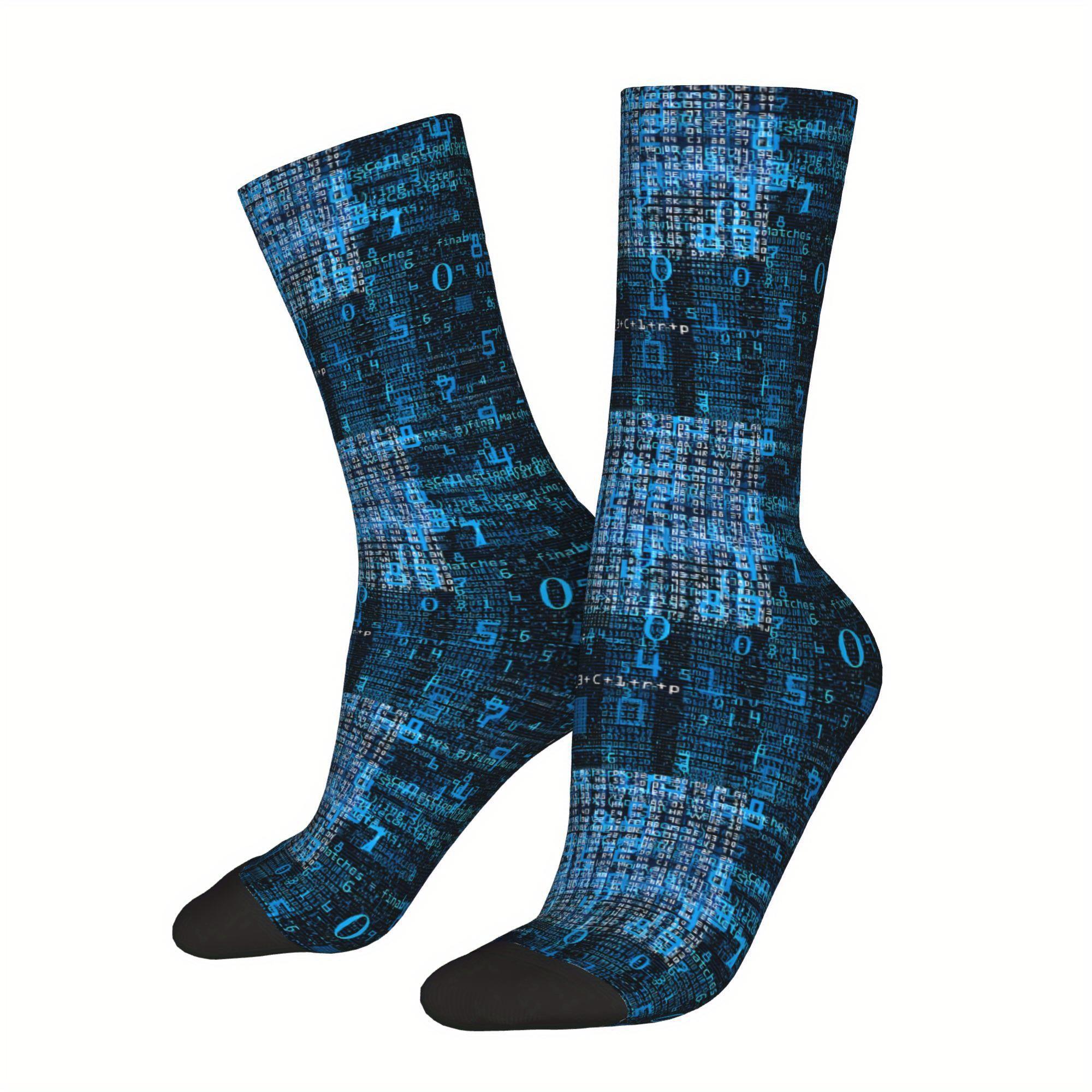 1 Pair Men'S Code & Linux Python Printed Socks, 95% Polyester 5% Elastane, Knit Fabric, All Over Print, Durable & Comfortable