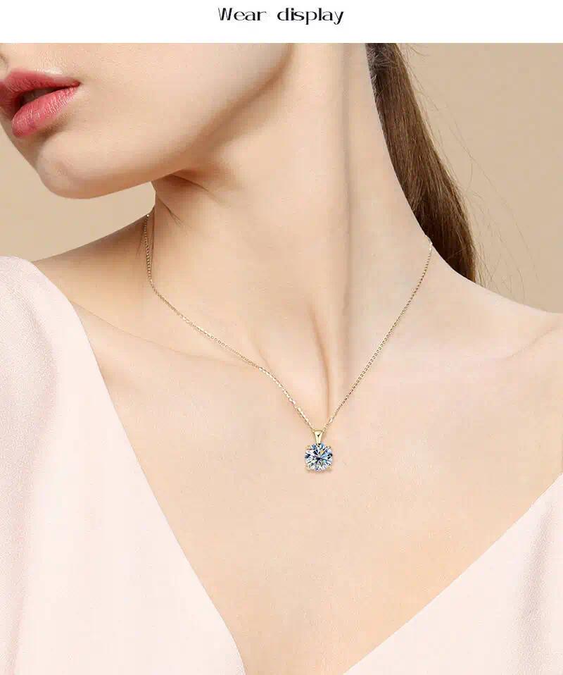Ty 6.5mm 1 Carat D Moissanite Solitaire Drop Necklaces 18K Gold Plated Pendant Original Real 925 Silver Chain Jewelry For Women