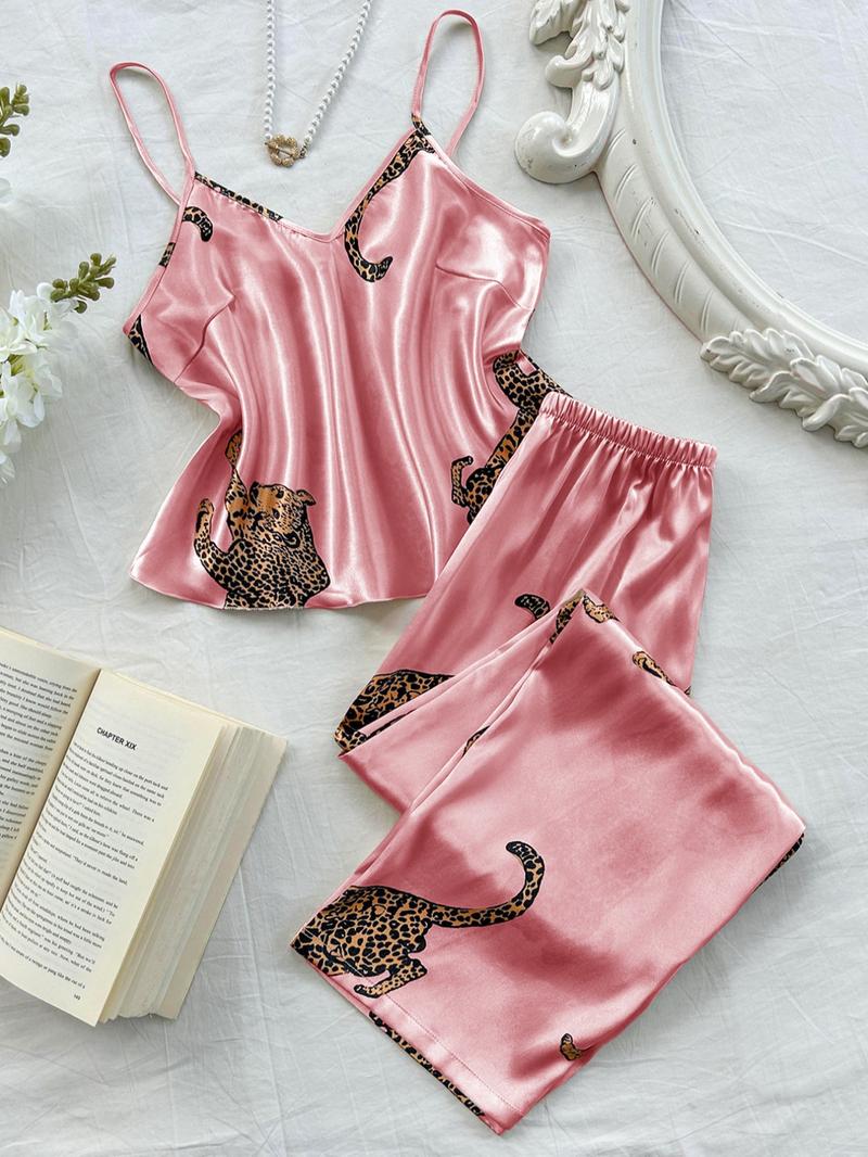 Women's Leopard Print Cami Top & Pants Pyjama Two-piece Set, Comfort Casual  Camisole & Trousers Pj Set, Women's Sleepwear for All Seasons