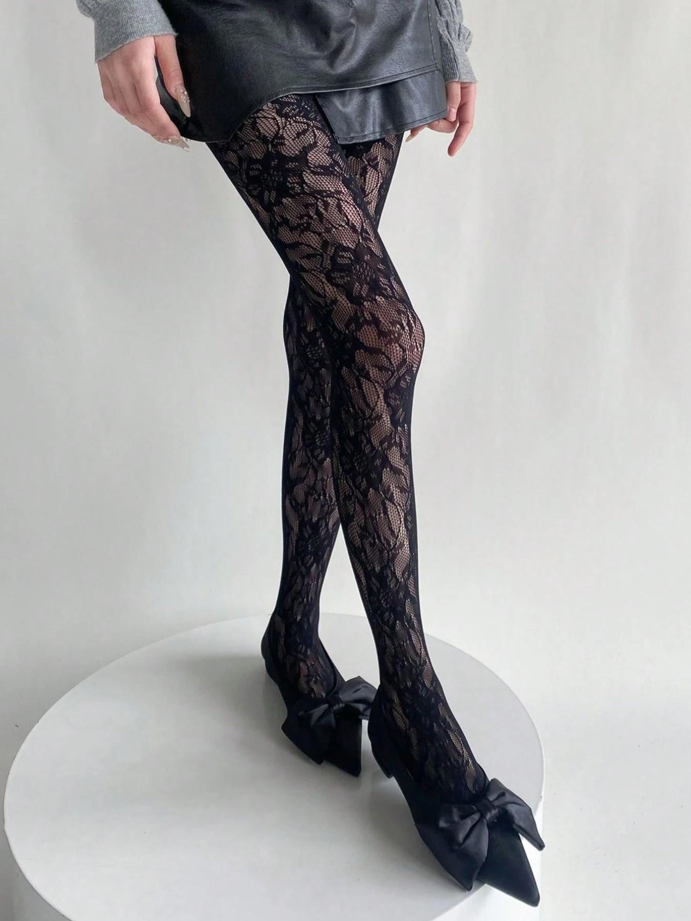 Vintage Black Floral Lace Tights✨ Add elegant vibe to your skirt fits! Perfect for date nights, parties & daily chic
