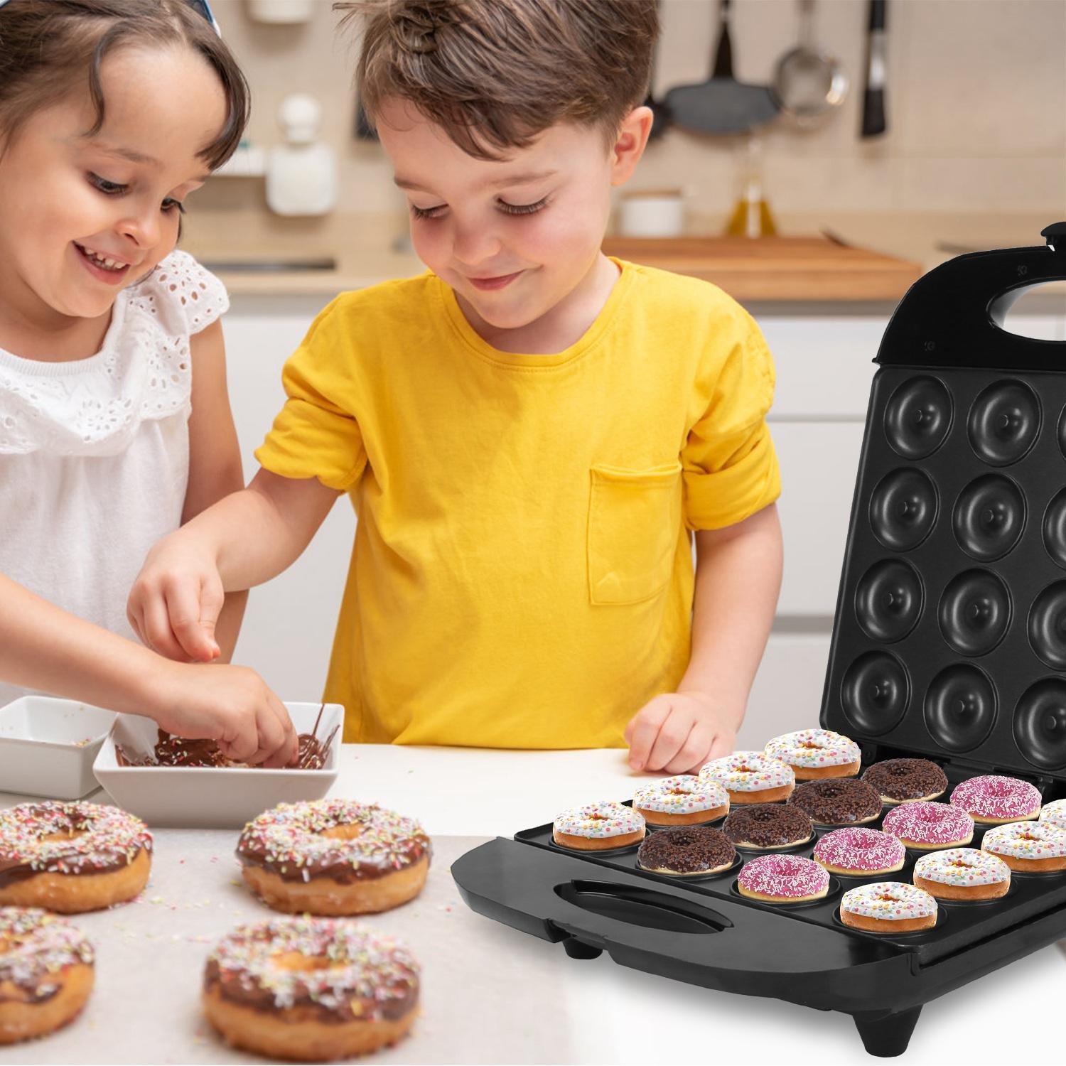 Mini Donut Maker Machine, 16 Holes Non-Stick Waffle Donut Baker, Double Side Heating Electric Doughnut Maker with Overheat Protection, Easy Use Snack Maker for Kids Breakfast Home Dessert Making