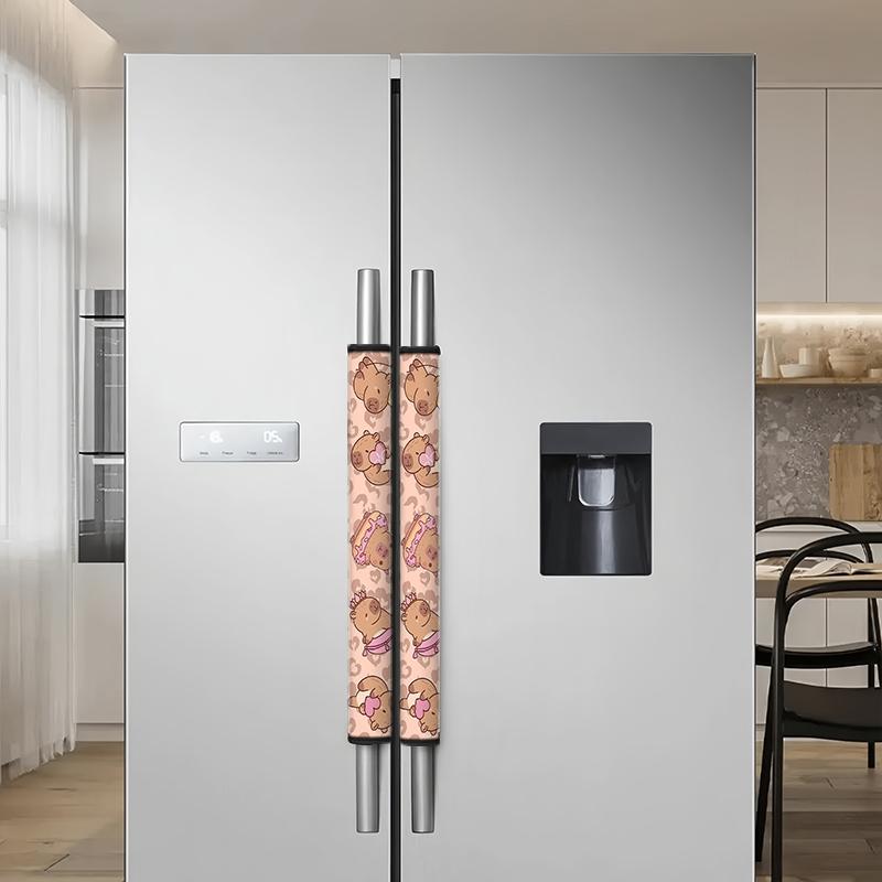2Pcs Capybara & Dessert Refrigerator Handle Covers, Cute Pink StylePolyester Kitchen Appliance Decor - Non-Slip, Anti-Static, Fingerprint Resistant, Removable & Reusable Protective Sleeves for Refrigerator, Dishwasher, Microwave & Oven.1.10QWA-27