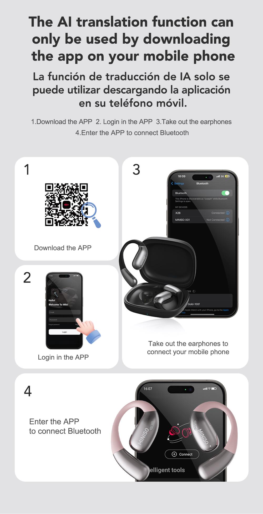 [New Year's gift] MINISO X28 Wireless Earbuds Bluetooth 6.0 Earphones, In Ear Earbuds,Waterproof Wireless Earphones, Support 148 Languages Real Time ,Suitable for Office, Sports, Study and Audio Calls, Built in Microphone, Gaming Bluetooth Headphones