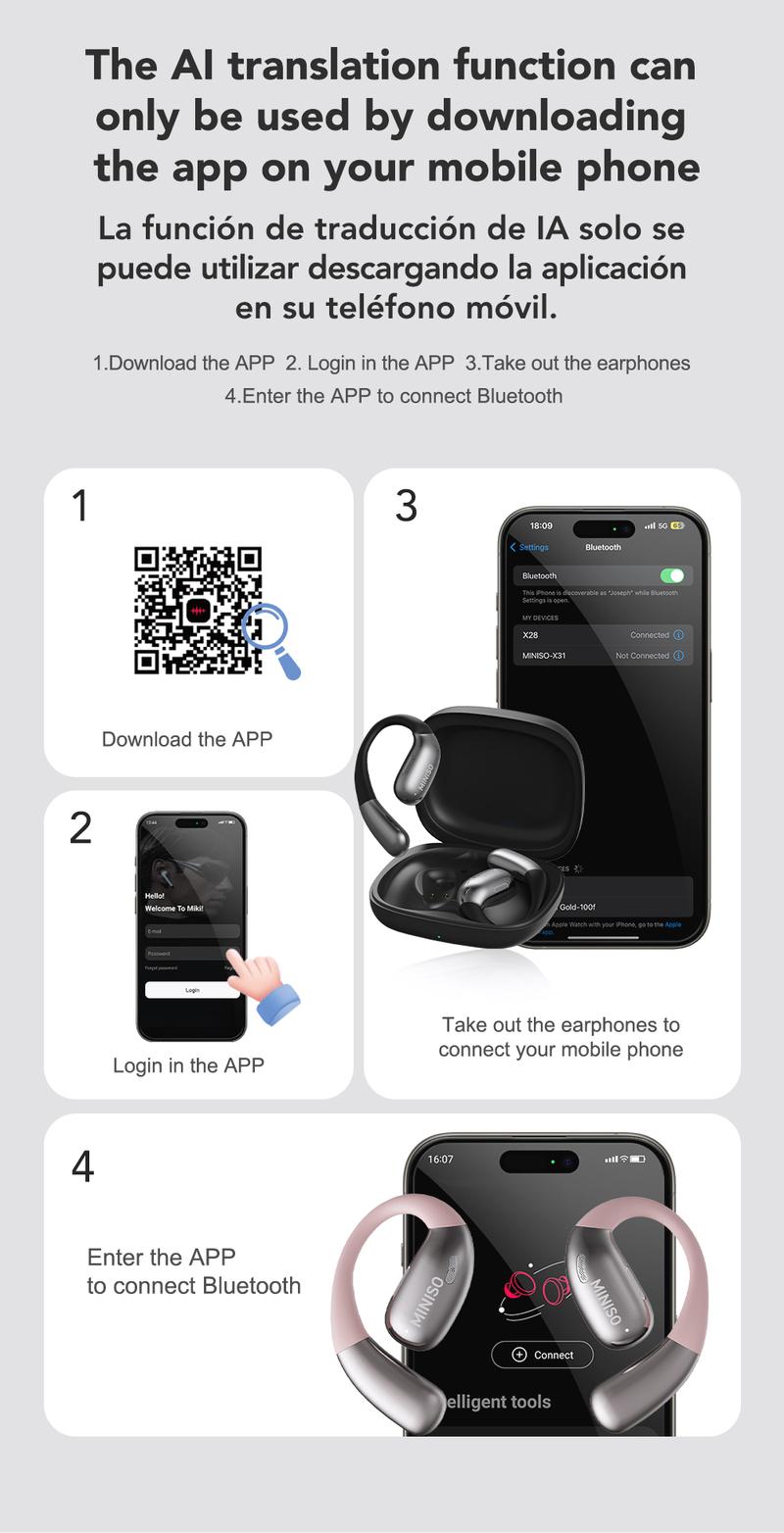 [New Year's gift] MINISO X28 Wireless Earbuds Bluetooth 6.0 Earphones, In Ear Earbuds,Waterproof Wireless Earphones, Support 148 Languages Real Time ,Suitable for Office, Sports, Study and Audio Calls, Built in Microphone, Gaming Bluetooth Headphones