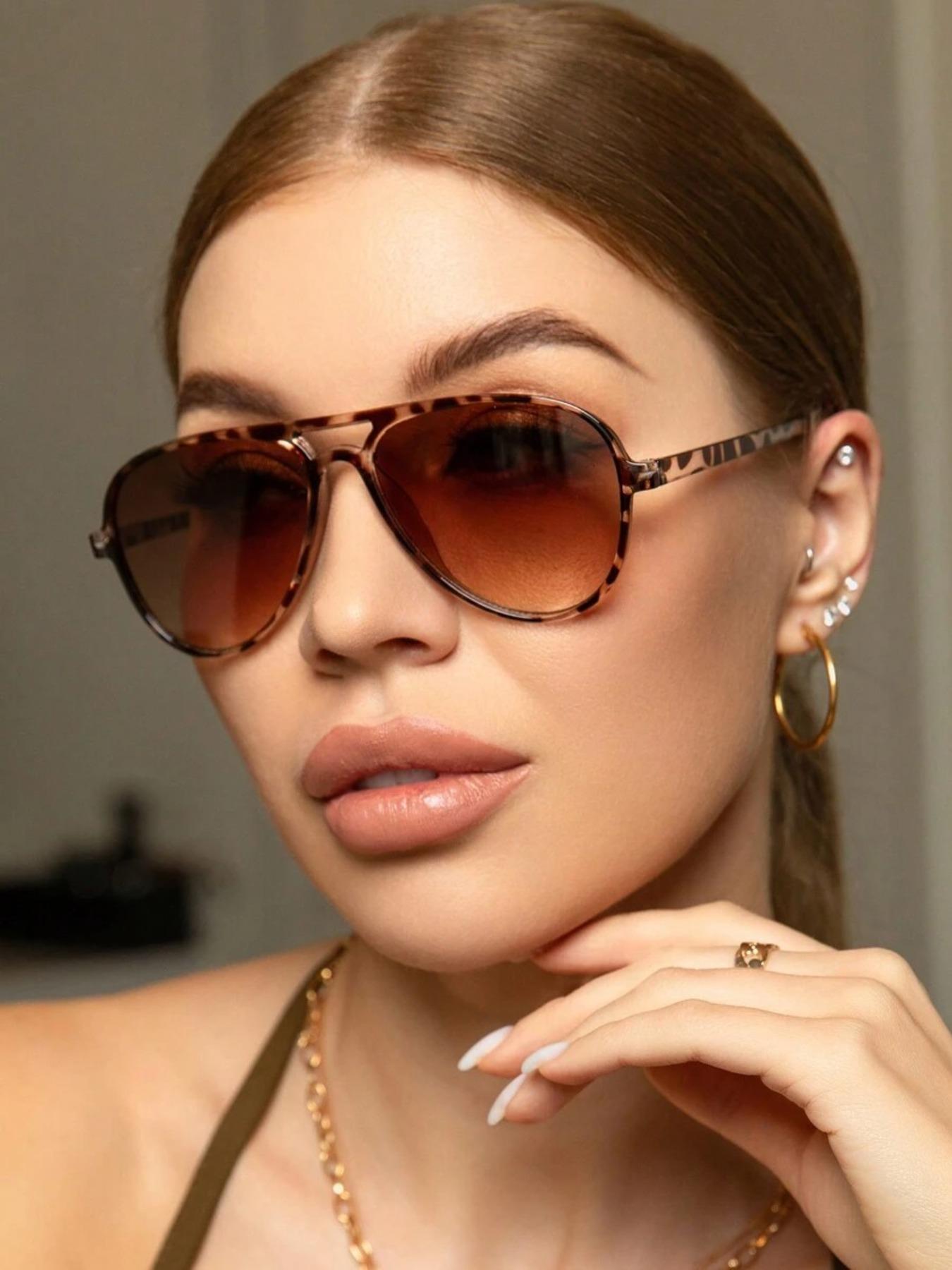 Women's Vintage Leopard Pattern Sunglasses, Trendy Casual Sunglasses for Everyday Use, Fashion Accessories for Outdoor Activities, Trendy Beach Eyewear