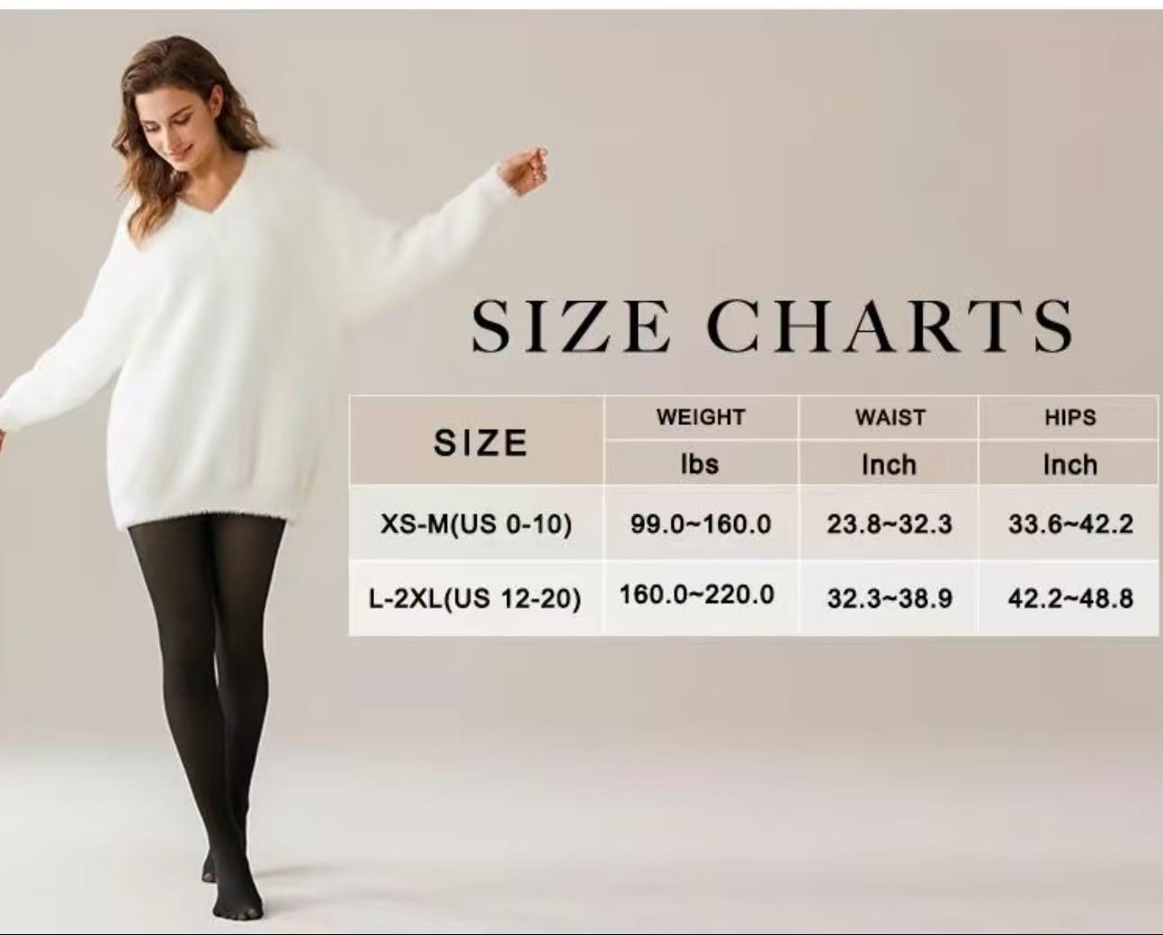 WOMEN's Size XS to 3XL Magic Fleece Lined Leggings - Winter Comfort, Closed Foot, Look Like Pantyhose。