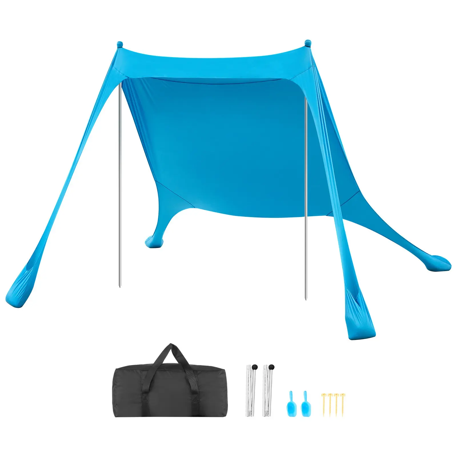 VEVOR Outdoor Beach Tent Sun Shelter, UPF50+ Sun Protection, 6.6ft Tall, 7.5x7.5ft Easy Pop Up Canopy with Sandbags, Stability Poles, Sand Shovels, Portable Shade for Family Beach Outings, Camping