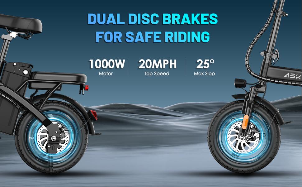 ASKMY E14 Folding Electric Bike 1000W Peak Motor, Up to 45 Miles Range | 14" Tubeless Tires, Dual Disc Brakes | UL Certified, Puncture-Tested Battery, 12-Month Warranty, Lightweight Design