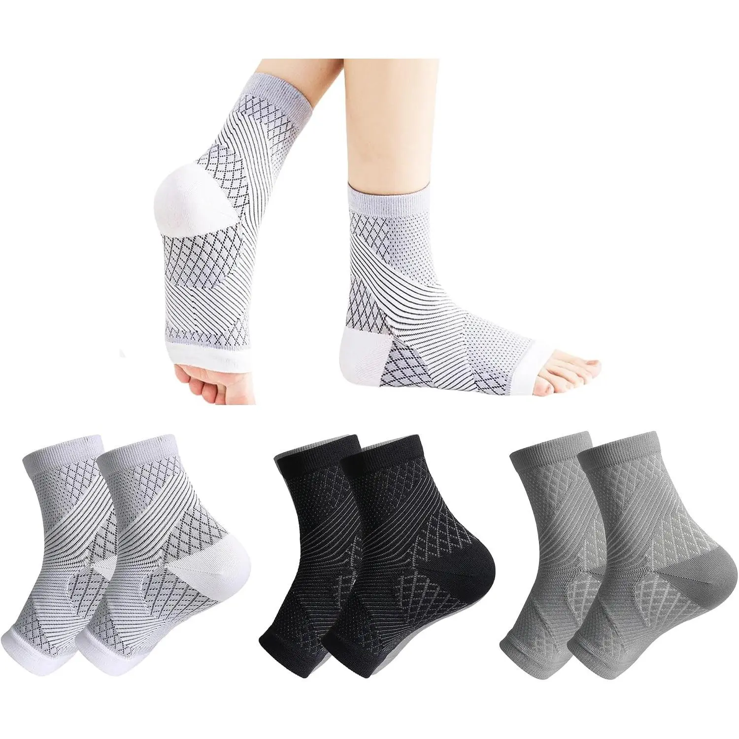 3Pairs Upgrade Neuropathy Socks for Men Women - 20-30 mmHg Soothe Relief Compression Socks - Open Toe Elastic Sock