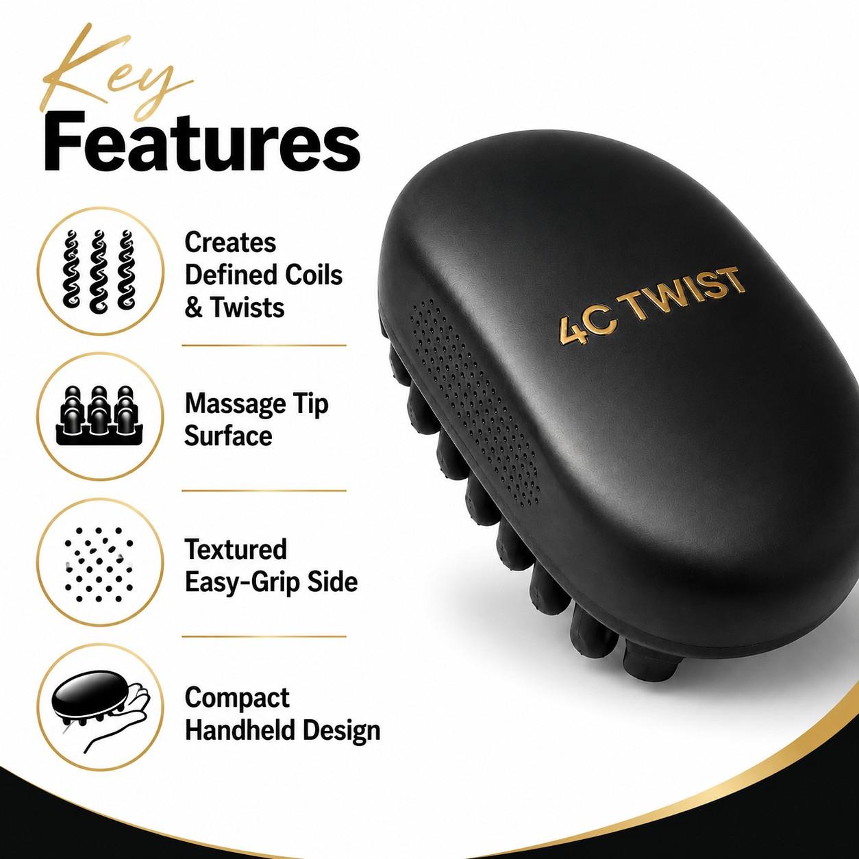 Men’s 4C Twist Curl Styling 3-Piece Set, Hair Styling Tools, 4C Hair Sponge Brush Kit with Hair Pick, Curl Comb & Texture Comb, Designed for Curly Hair, Defined Coils, Wave Patterns, Natural Short Hair Styling, Volume Control & Clean Textured Looks