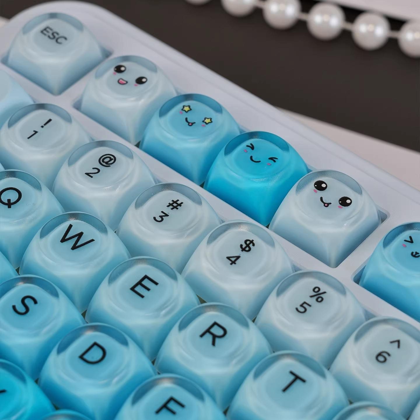 130 Keycaps Sky Blue Gradient Matte PC+pbt Rounded Hoa Keycaps, Compatible with 68/75/87/98/104/108 Mechanical Keyboards