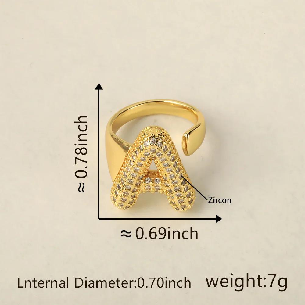 26 Letter Open-Ended Zircon Ring Minimalist Series Gift For Friends Elegant Gold Tone Jewelry name