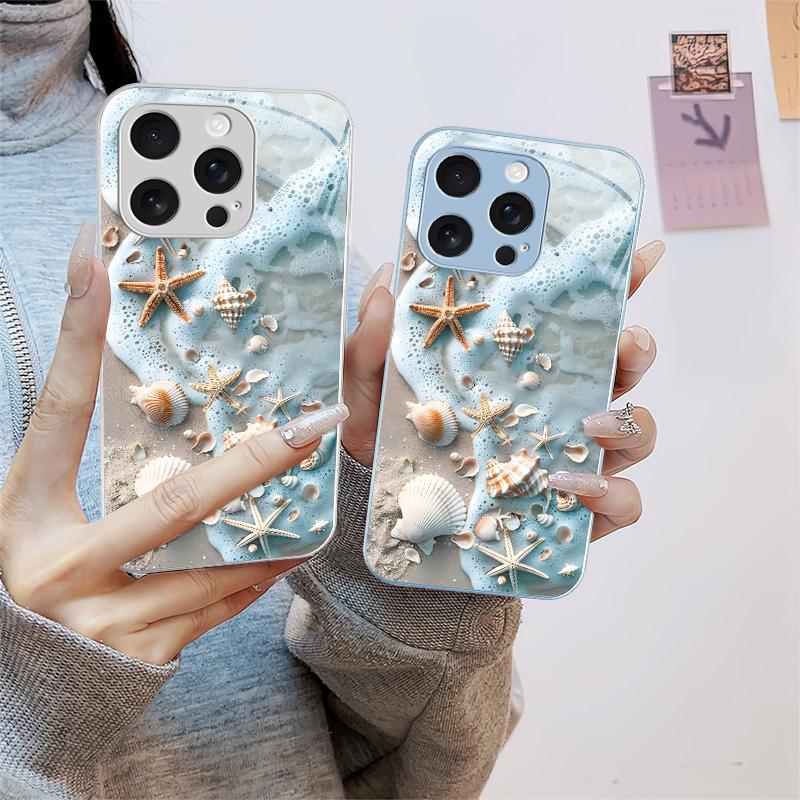 Summer Beach Vibe: Seashell & Starfish Phone Case — Shockproof Glossy Cover for 【iPhone 16 Pro Max】666