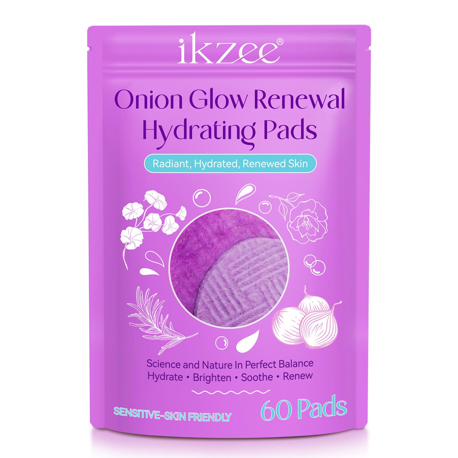 Ikzee ONION GLOW RENEWAL HYDRATING PADS,60 pieces per pack. Gentle cleansing, moisturizing facial wipes. Unique skin care sheets. Experience a different skincare routine. Perfect daily skincare procedure.