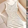 Women's Sleeveless Bodycon Cut Round Neck Dress with Striped Print, Elegant Chic Womenswear Dress for Spring/Summer