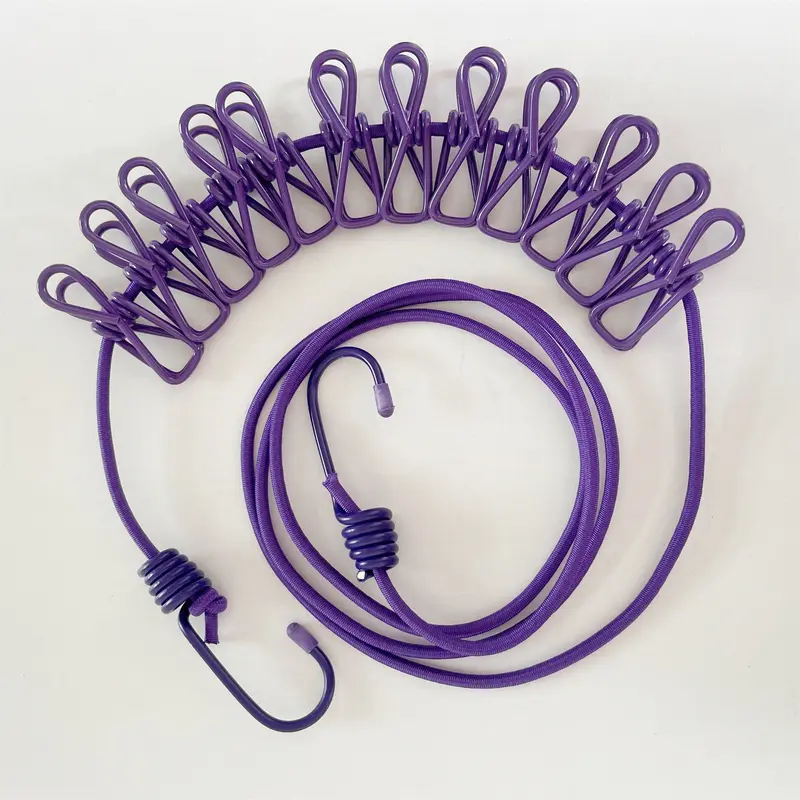 This elastic clothesline with 12 clips is ideal for drying socks, underwear, and other small items. The portable, retractable design makes it perfect for laundry, outdoor use, camping, hotels, and other settings.
