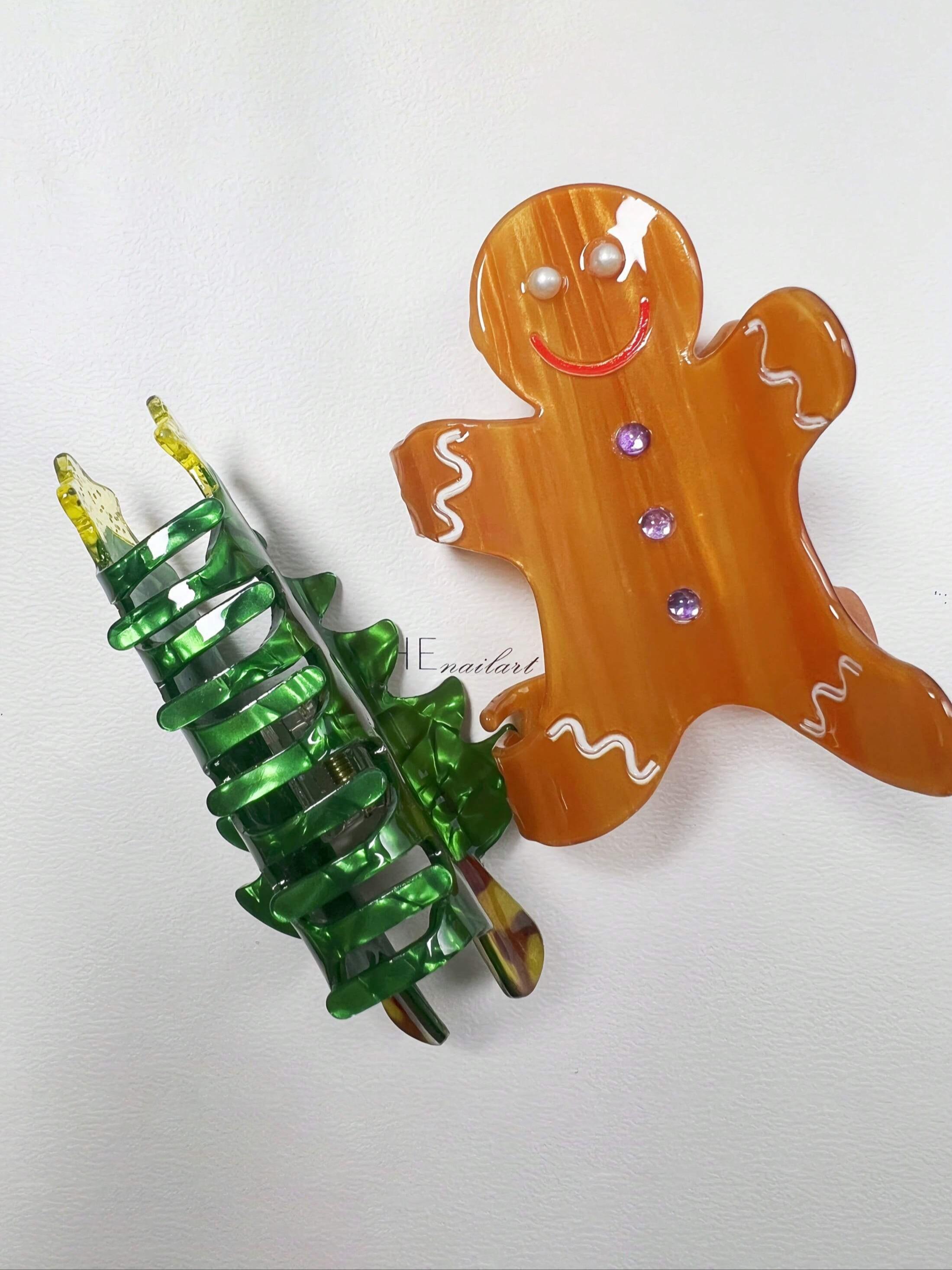 2pcs New Christmas Hair Clip, Fashionable Cute Hair Claw Clip, Gingerbread Man Design, Rhinestone Decorations, Perfect Holiday Accessory