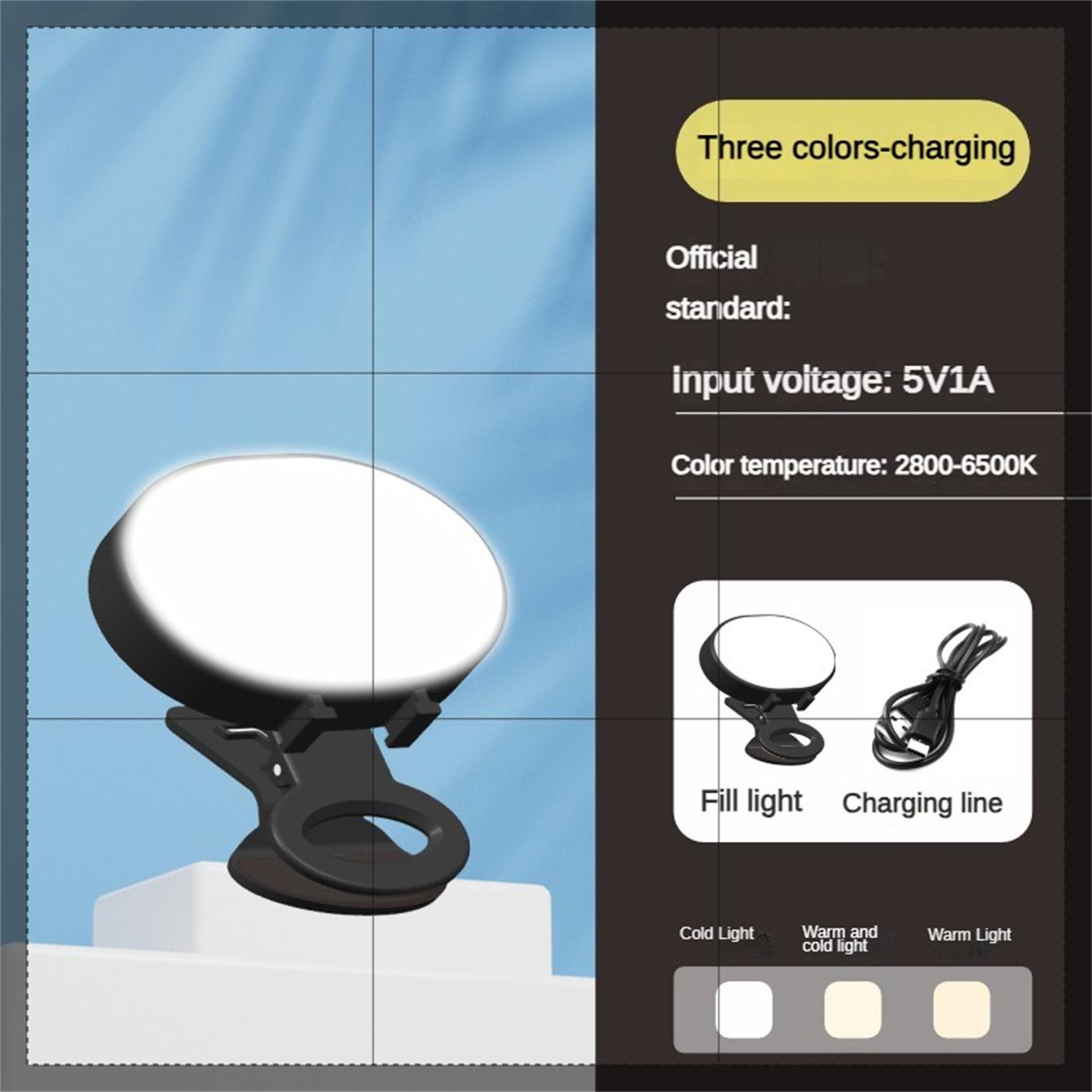 Portable Round Phone Clip Light, Adjustable Three-Color LED Lamp for Phones, Cameras, Laptops, Mini Photography Lighting