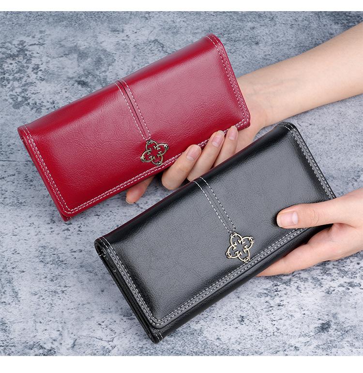 New stylish and simple women's soft leather long zipper wallet with multiple card slots and cute design