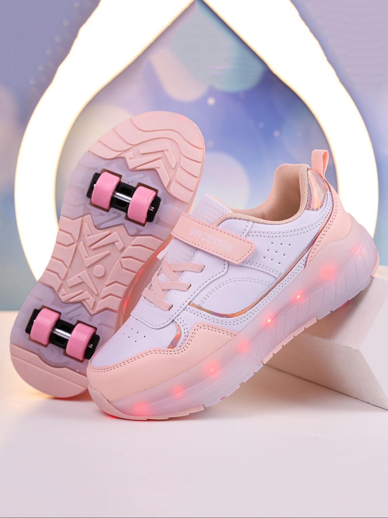 LED Light-Up Roller Skates, PU Leather Four-Wheel Inline Skates, USB Rechargeable, Detachable Wheels, All-Season Casual Shoes, Skating Shoes