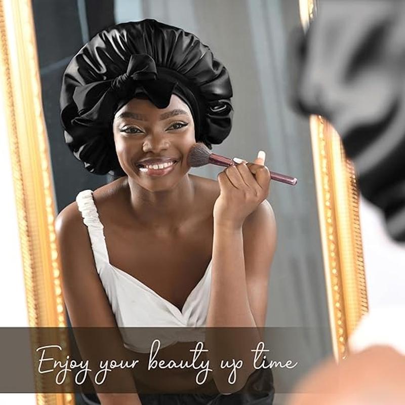 Satin Bonnet Silk Bonnet for Sleeping Double Layer Satin Lined Hair Bonnet with Adjustable Silk Bonnet with Elastic Tie Band for Women, Sleep Bonnets, Heatless Curling Set