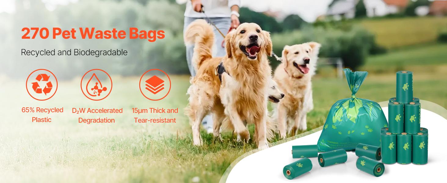 VEVOR Dog Poop Bags, 270 Counts 13x 9 in, Sturdy Thick Pet Waste Bags, Biodegradable HDPE Waste Bag Refill Rolls, Leak-Proof Unscented Trash Bag for Doggie Cat Pet, Dispenser Not Included
