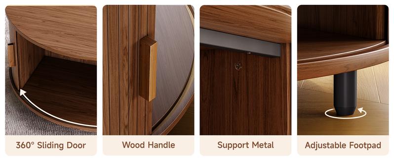 【Valentine's Day gift】ONBRILL 31.5" Round Storage Coffee Table, Fluted Wood Coffee Table with Adjustable Footpads and 360° Curved Sliding Door, Living Room Furniture 【Valentine's Day gift】ONBRILL 31.5" Round Storage Coffee Table, Fluted Wood Coffee Table with Adjustable Footpads and 360° Curved Sliding Door, Living Room Furniture