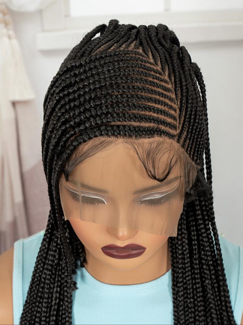 30 Inch Full Lace Cornrow Wig, Soft Breathable Handmade Wave Style, Natural Look, Multi-Functional Comfortable Hairpiece