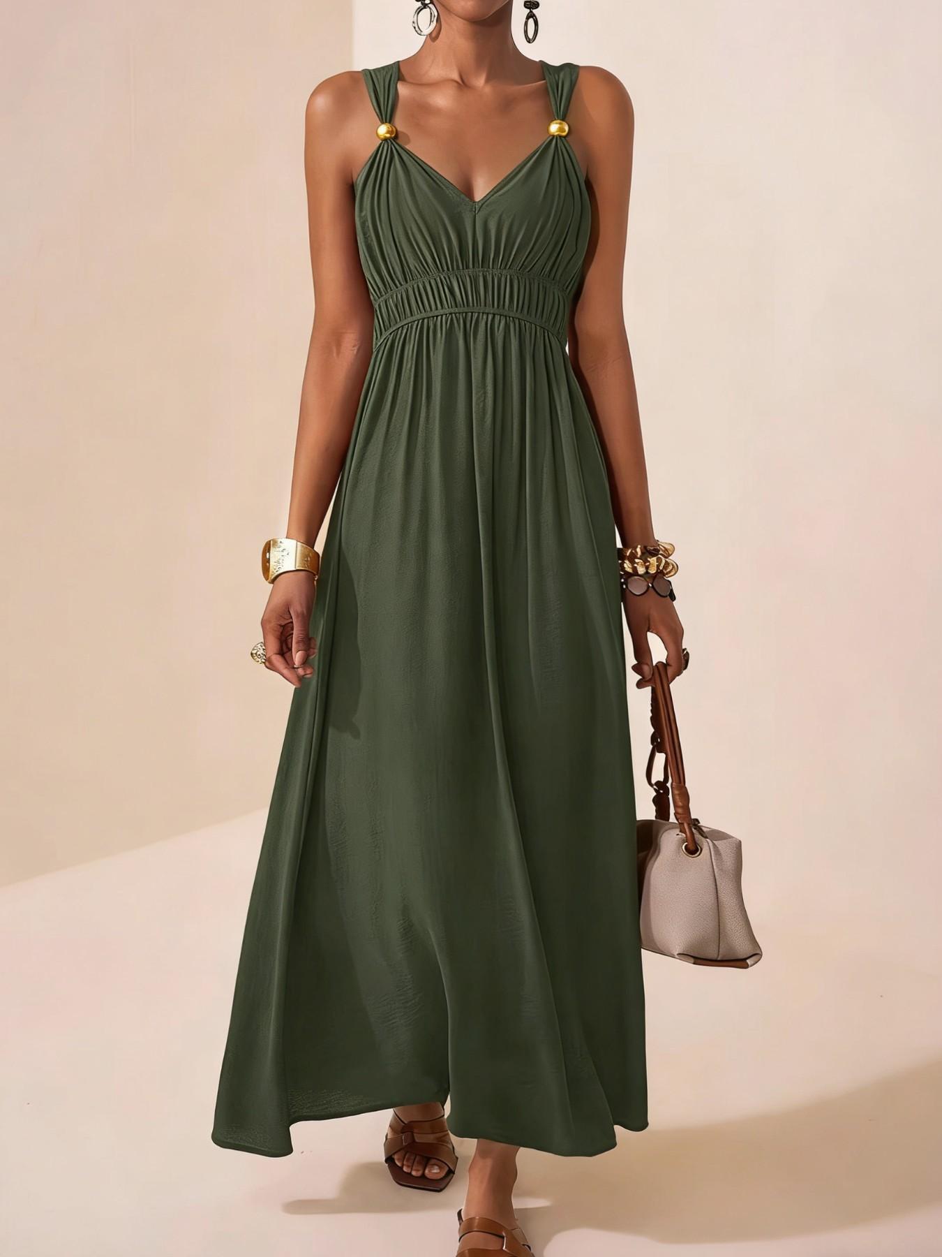 Women's Thin Strap Sleeveless Deep V Long A-Line Dress, 2026 Summer New Minimalist Elegant Chic, Perfect for Parties, Events and Evening Formal Wear Women's Thin Strap Sleeveless Deep V Long A-Line Dress, 2026 Summer New Minimalist Elegant Chic, Perfect for Parties, Events and Evening Formal Wear