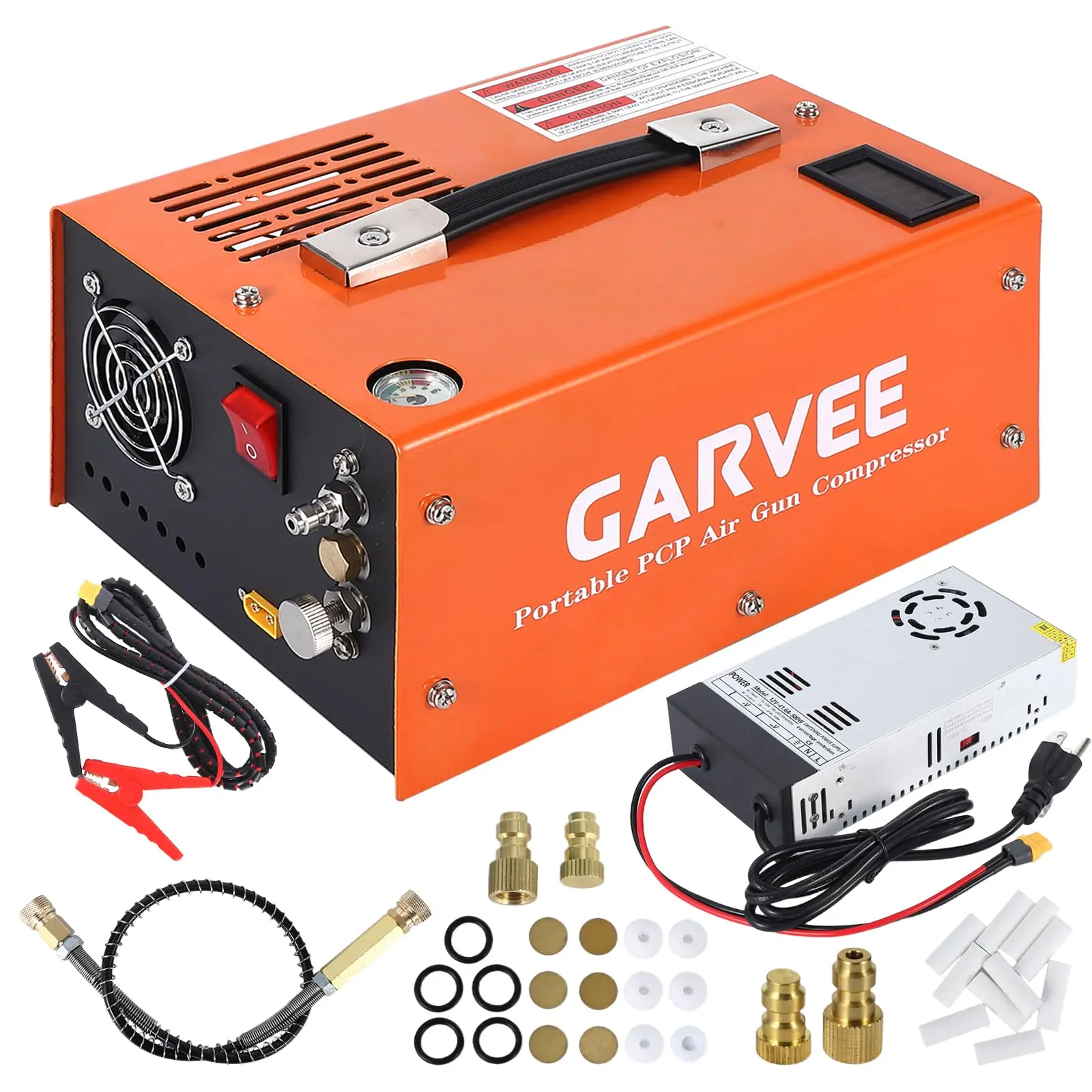 Garvee Upgraded PCP Air Compressor, 4500PSI/30Mpa, 300W Oil-Free Fast Fill Pump with External Manual-Stop, Dual Power 12V DC & 110V/220V AC, Portable Air Pump for Airguns, Air Rifle, Paintball, HPA Tanks(Compact)