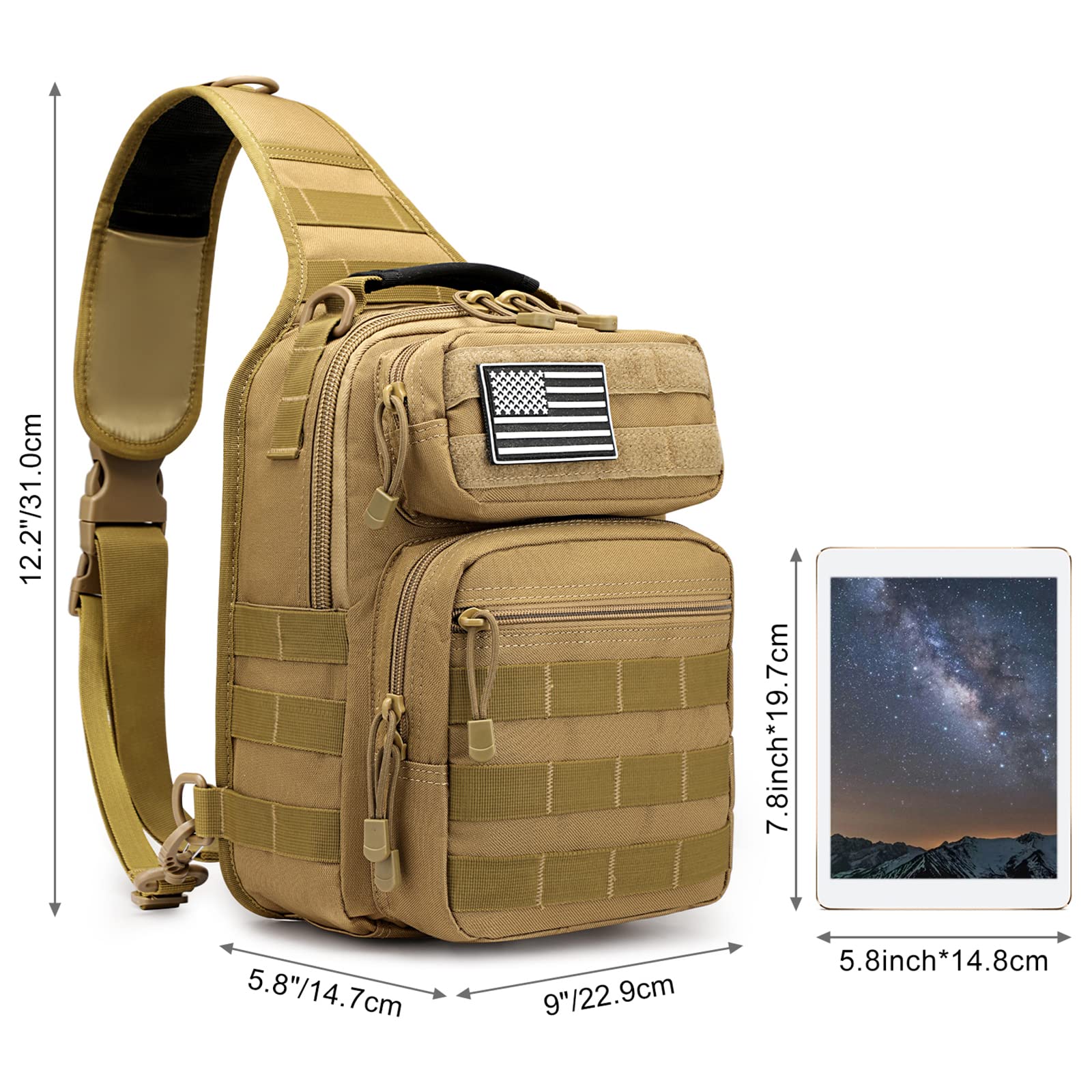 Tactical Sling Bag Backpack Military Rover Shoulder Sling Pack Small EDC Crossbody Chest Bag for Men With USA Flag Patch【shipping from US 】 Durable Water Resistant Carrying Wallet Molle Tactical Sling Bag Backpack Military Rover Shoulder Sling Pack Small EDC Crossbody Chest Bag for Men With USA Flag Patch【shipping from US 】 Durable Water Resistant Carrying Wallet Molle