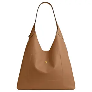COACH Brooklyn 39 Logo Charm Magnetic Closure Hobo Bag for Women, Full-Grain Leather, Caramel