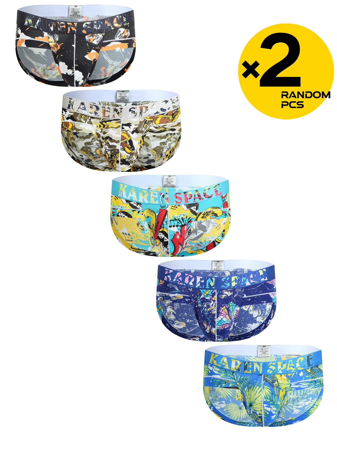 Men's Ice Silk Mesh Print Triangle Underwear, Ultra-Short Comfortable Stretch Briefs, Quick-Dry Breathable Cartoon No-Trace Skin-Friendly