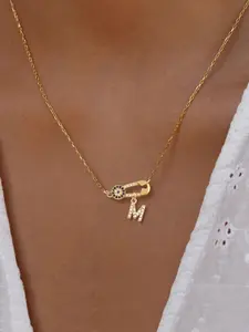 Women's Elegant Zirconia Initial Eye Pin Pendant Necklace, Classic Stainless Steel Chain, All Seasons Jewelry