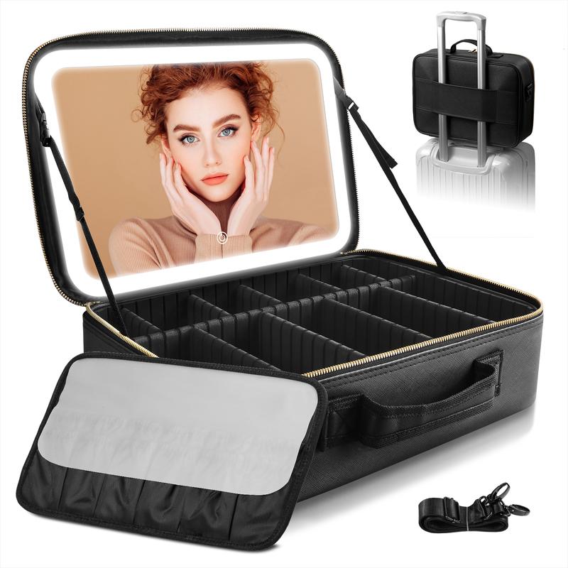 Viral Plus Size Travel Makeup Bag with Lighted Mirror Waterproof Cosmetic Train Case with Three-color Light Adjustable Dividers Must-Have Organizer for Makeup Lovers Perfect Gift for Her Viral Plus Size Travel Makeup Bag with Lighted Mirror Waterproof Cosmetic Train Case with Three-color Light Adjustable Dividers Must-Have Organizer for Makeup Lovers Perfect Gift for Her