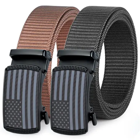 Men's American Style Easy-Adjustable Ratchet Belt with American Flag Trim - Heavy Duty Load-Bearing Tactical Nylon Webbing, Easy-Slide Buckle, Tactical Accessory for Casual & Work Wear, Gift for Him