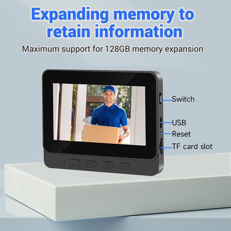 Wireless Video Doorbell with 4.3-inch Color Screen, 2.4G Connectivity, Night Vision ,Long Battery Life,Includes Chime & Accessories, with 64G TF Card