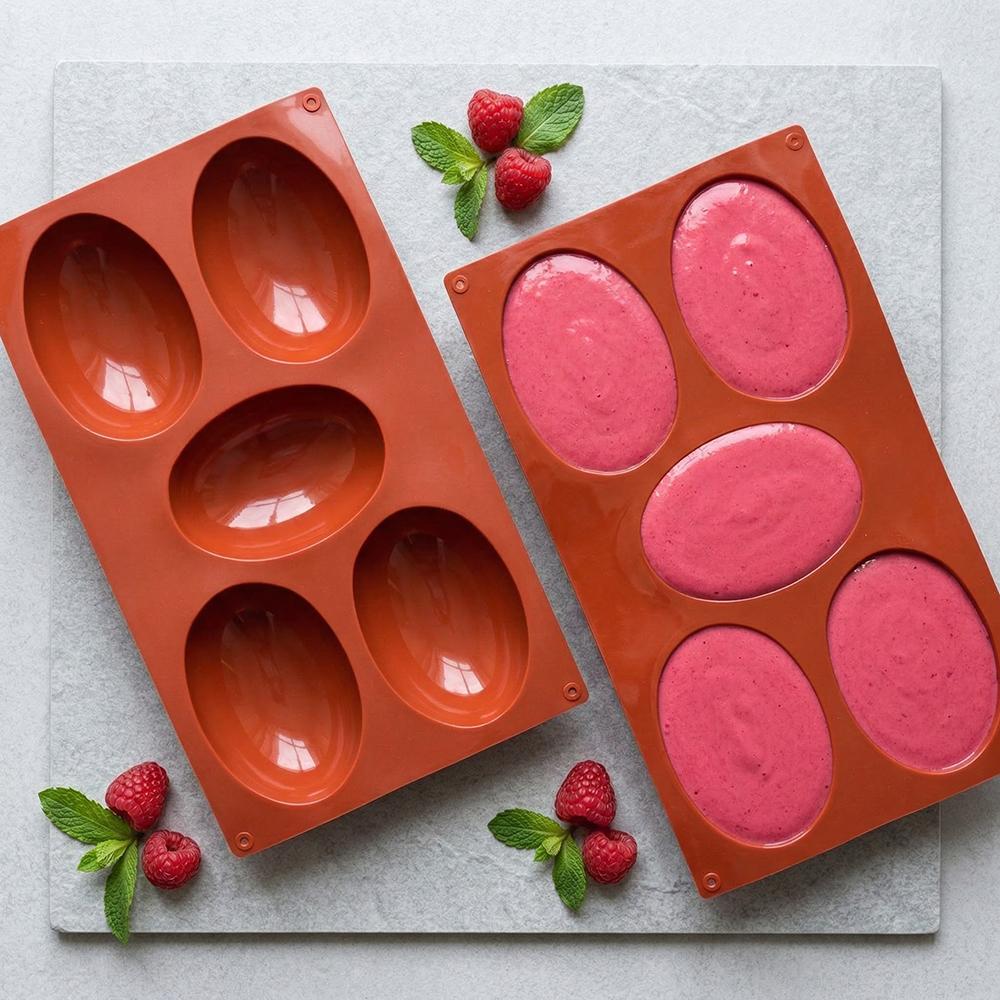 Easter Egg Silicone Molds Set, 3pcs Chocolate Cake Dessert Baking Tools, 5-Cavity Egg Shape Mold for Cupcakes & Mousse Cakes