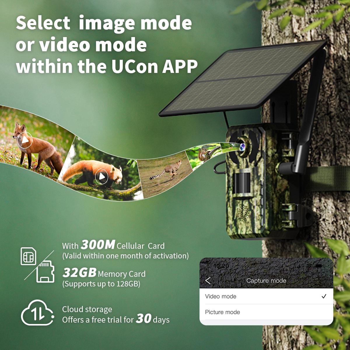 Solar Powered Wireless 4G LTE Trail Camera- 2K Live Video,WiFi Not Supported, Remote APP Controlled, WaterProof, Motion Activated, Night Vision, 4G Data Cellular Card Included (Data refill is required for Unlimited 4G data usage)