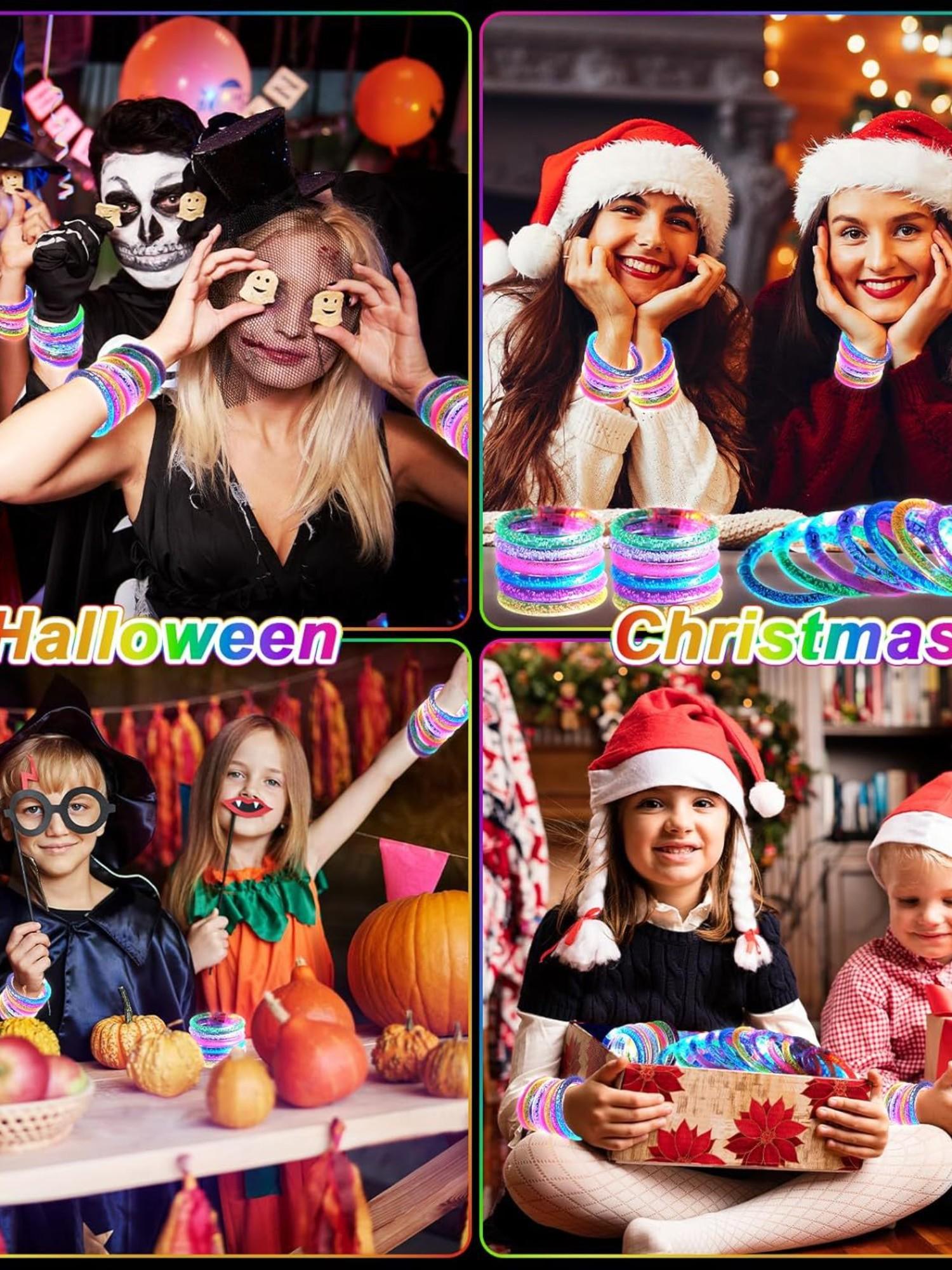 6pcs LED Light Up Bracelets, 6 Color Glow Sticks Bracelets Glow In The Dark Party Supplies, Non Candy Gift For Halloween, Christmas, Birthday Party Favors, Suitable For Birthday, Wedding, Carnival, Party, Concert, Sports Event, Masquerade, Gathering