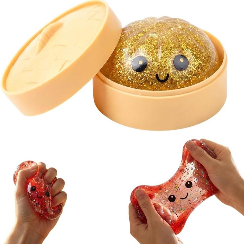 Flashy Dumpling Soft Candy, Random Glitter Box, 4 Color Dumpling Toys, Stress Relief Dough Toy, Giant Glitter Dumplings, More Surprises, One Piece