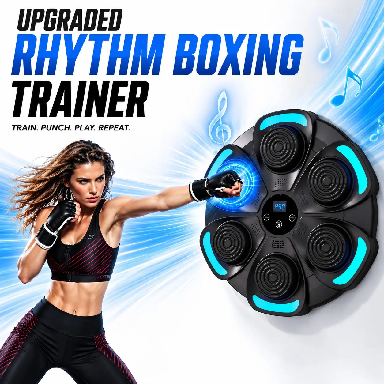 2026 Upgraded Bluetooth Music Boxing Machine, Smart Wall-Mounted Punching Trainer with LED Lights and Real-Time Punch Data, 9 Modes and 9 Speed Levels, Boxing Gloves for Adults and Kids, Boxing Training Equipment