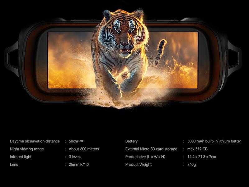 CIGMAN CNV01 4K Night Vision Goggles, Binoculars with 3.99" Large Screen, 5000mAh Battery, f/1.0 Large Aperture, Compass, 32GB Card, Flashlight, 5X Zoom,Hunting,camping,Birthday gift,gift for man,TikTokShopSpringGlowUp